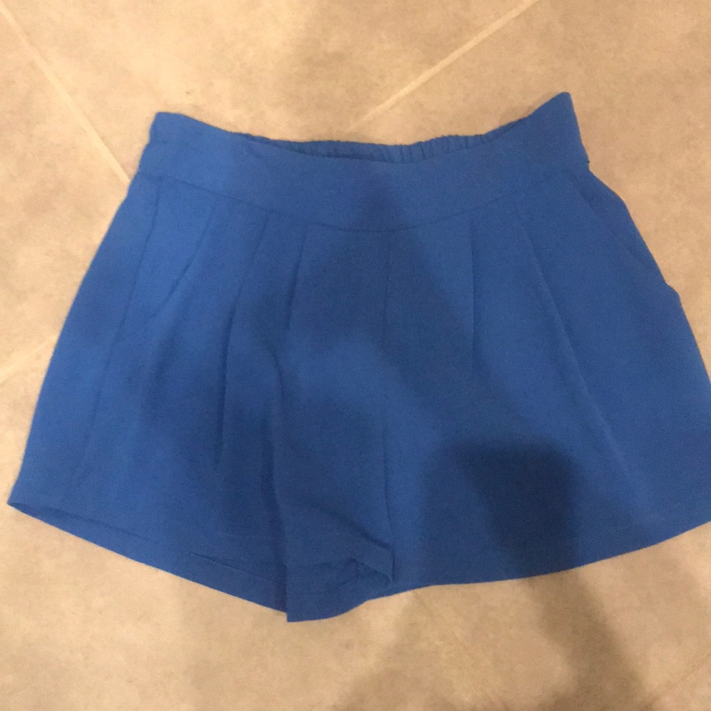 bright blue high waisted dress shorts